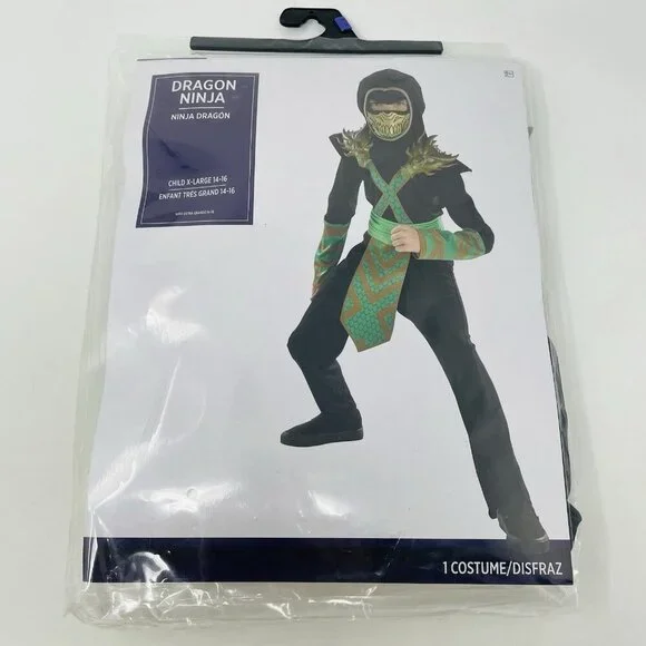 Dragon Ninja Youth Child Boys Size XL 14-16 Halloween Dress Up Costume FLAW - Picture 2 of 10